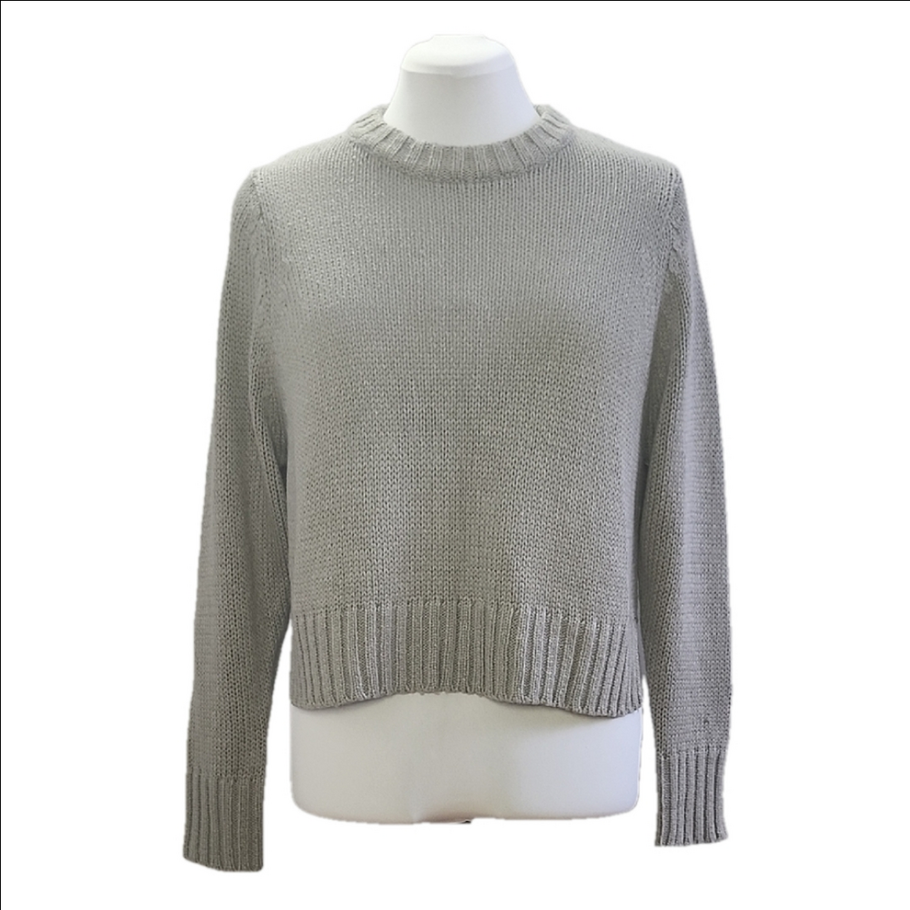 DESIGN LAB Gray side slit crew neck knit sweater